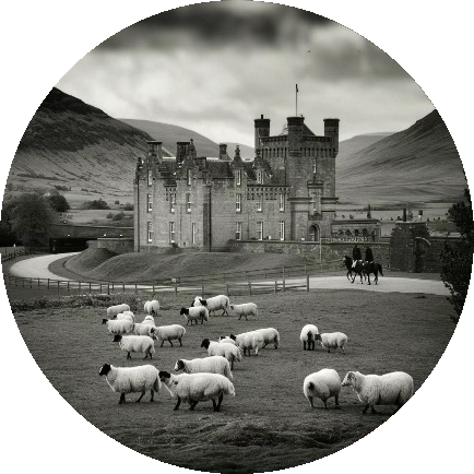 A castle in the countryside with sheep grazing